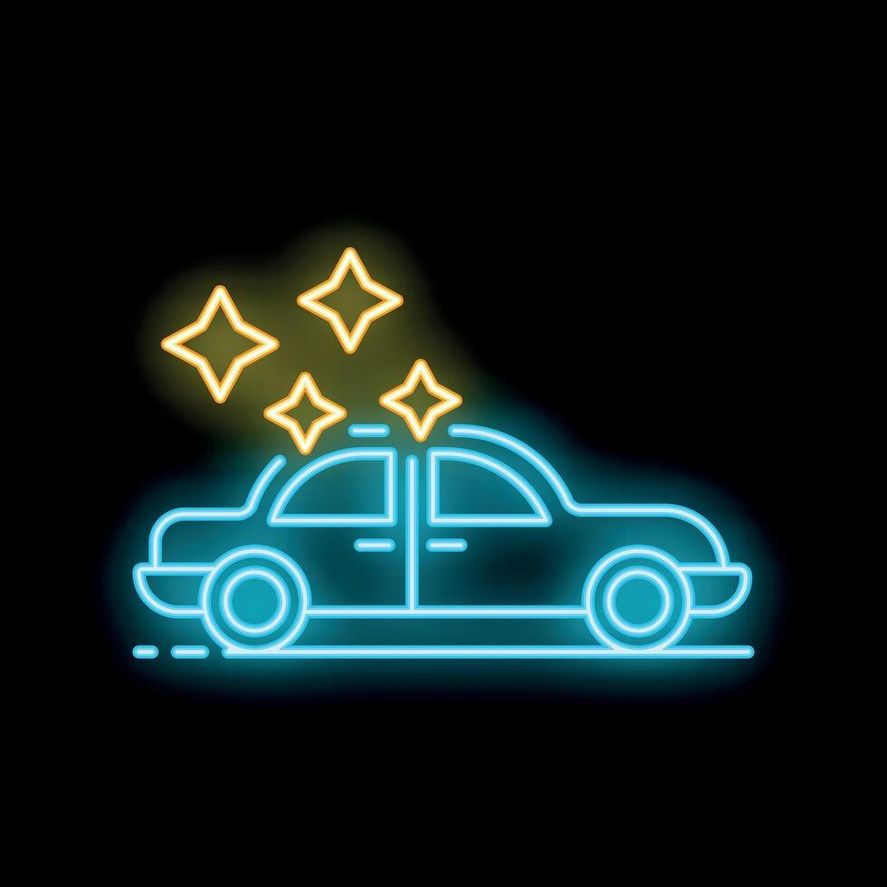Neon icon of a clean and shiny car getting detailed inside and out vector
