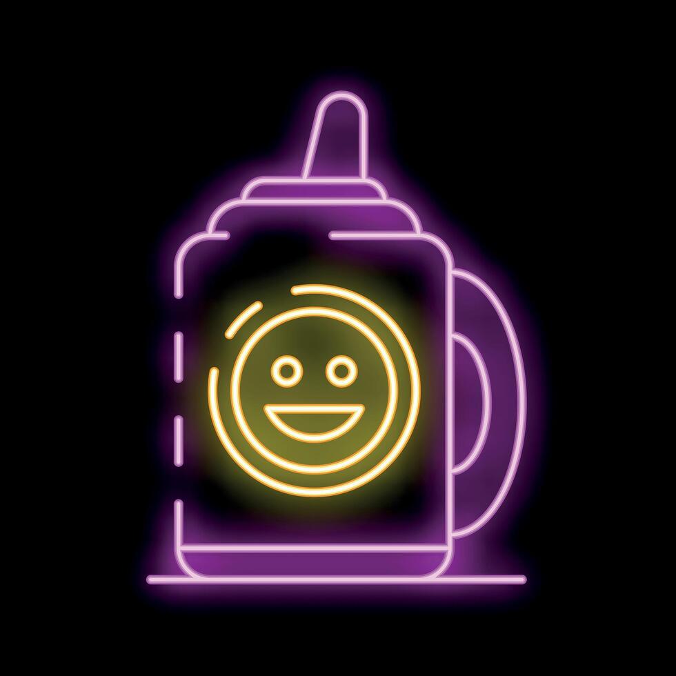 Neon sign of a squeegee bottle with smiley face drawing vector