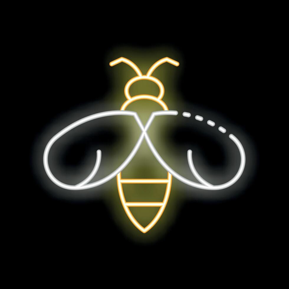 Neon bee flying with glowing wings on black background vector