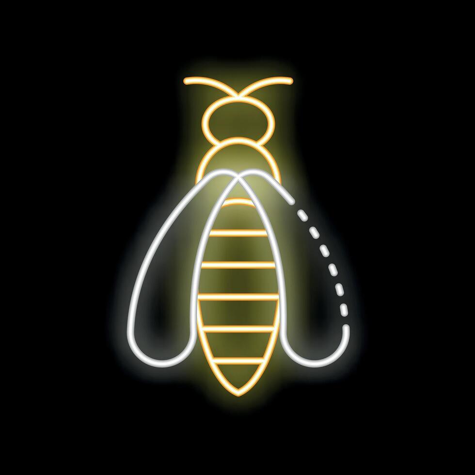 Bright neon sign showing a honeybee buzzing on black background vector