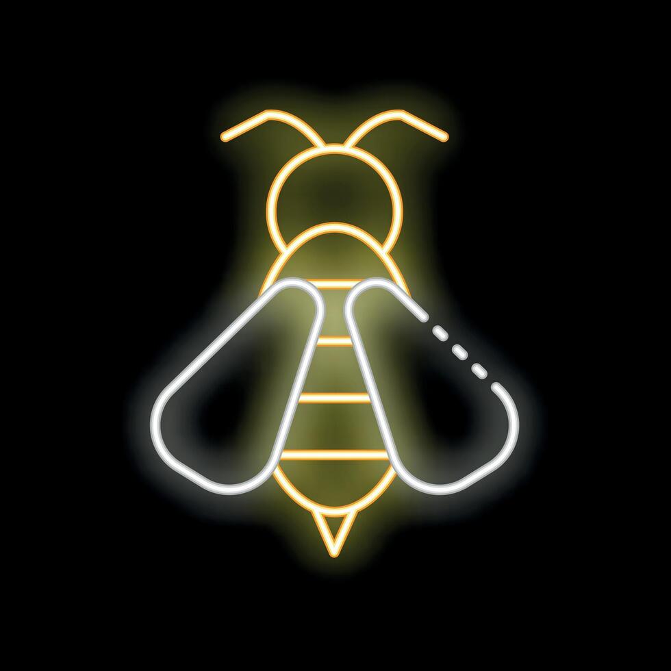 Bright yellow neon sign showing a honey bee on black background vector