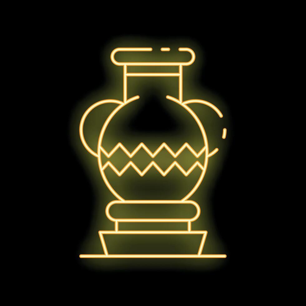 Ancient greek amphora shining in yellow neon light vector