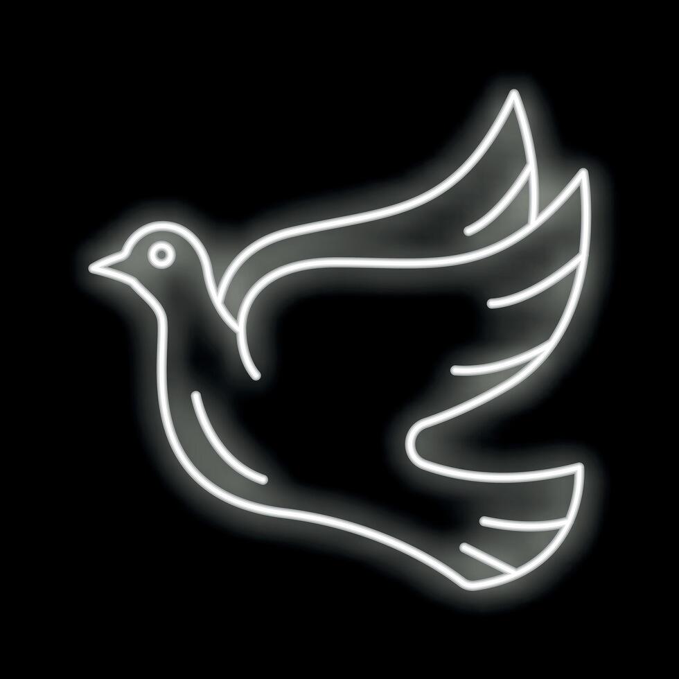 White neon dove bird flying spreading wings minimalist design vector