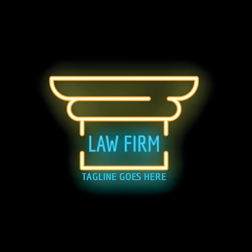 Neon sign representing a law firm with columns and tagline space vector