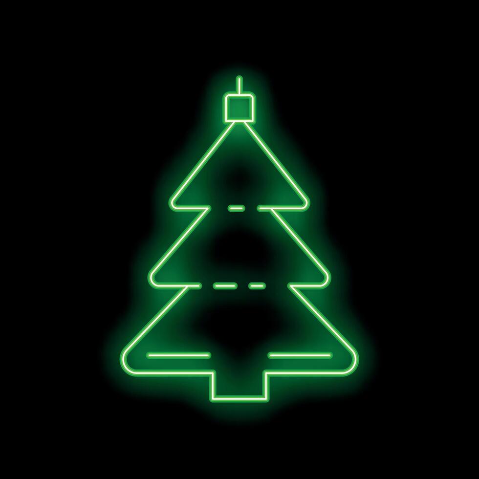 Green neon christmas tree shining on black background vector