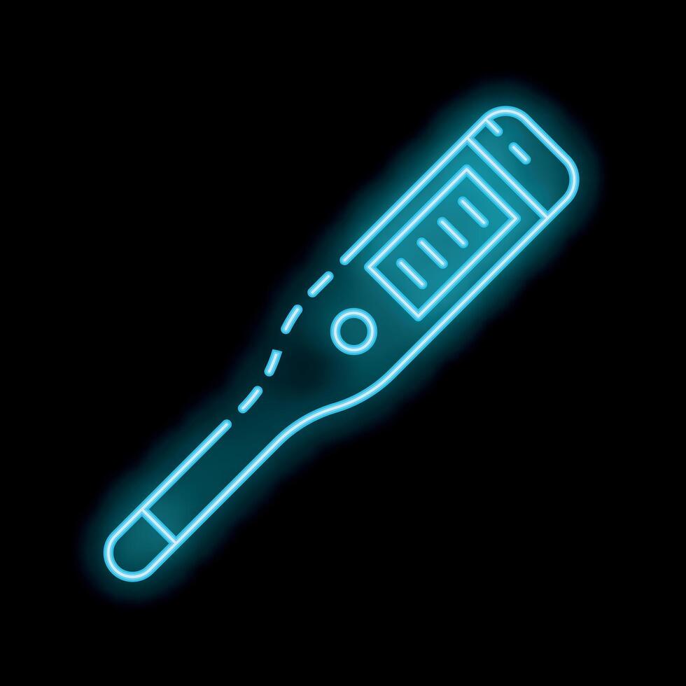 Blue neon electronic medical thermometer showing temperature on black background vector