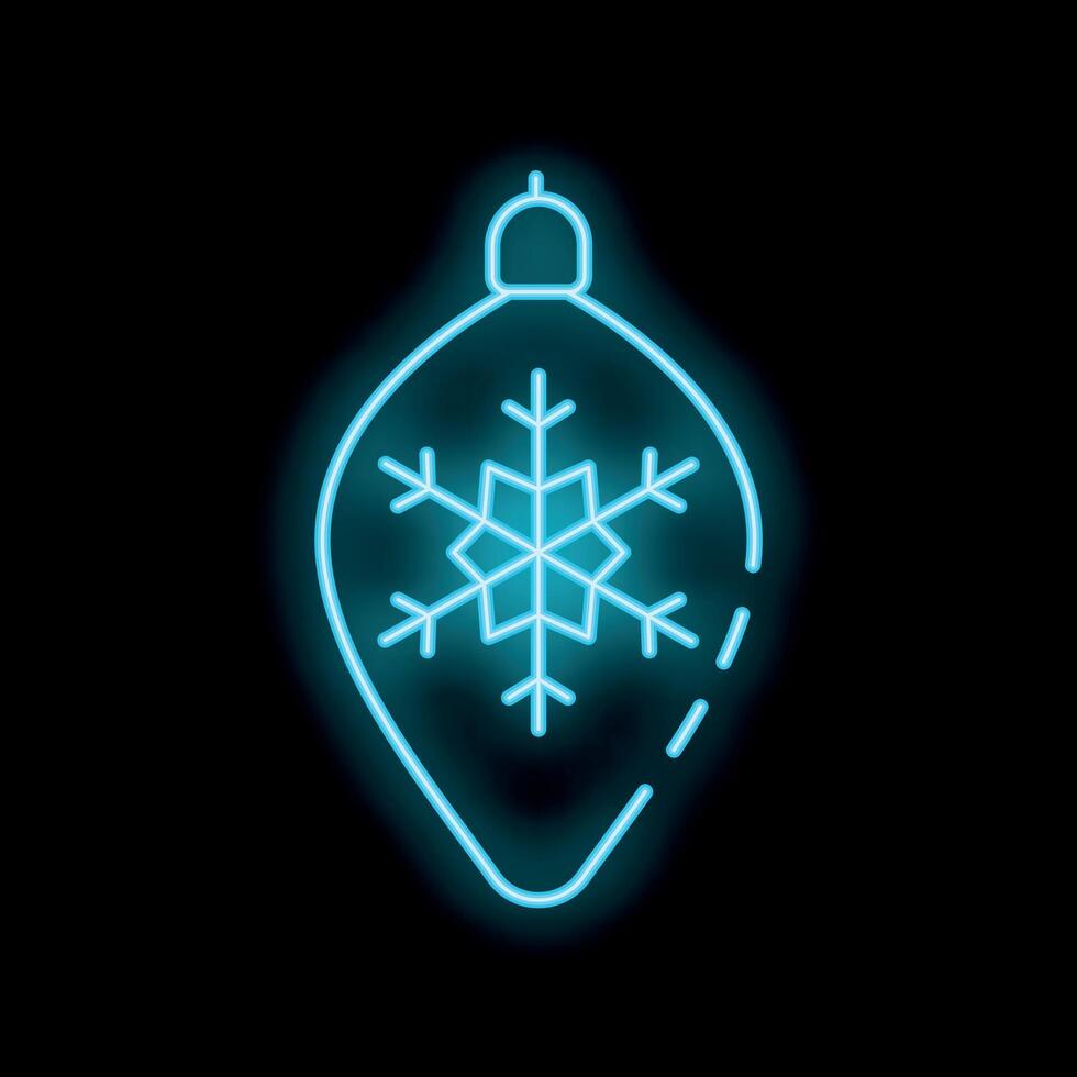 Neon blue christmas bauble shining with snowflake inside on black background vector