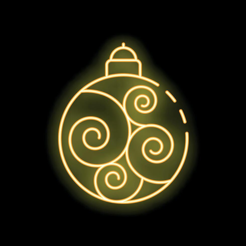 Neon yellow christmas bauble shining on black background vector