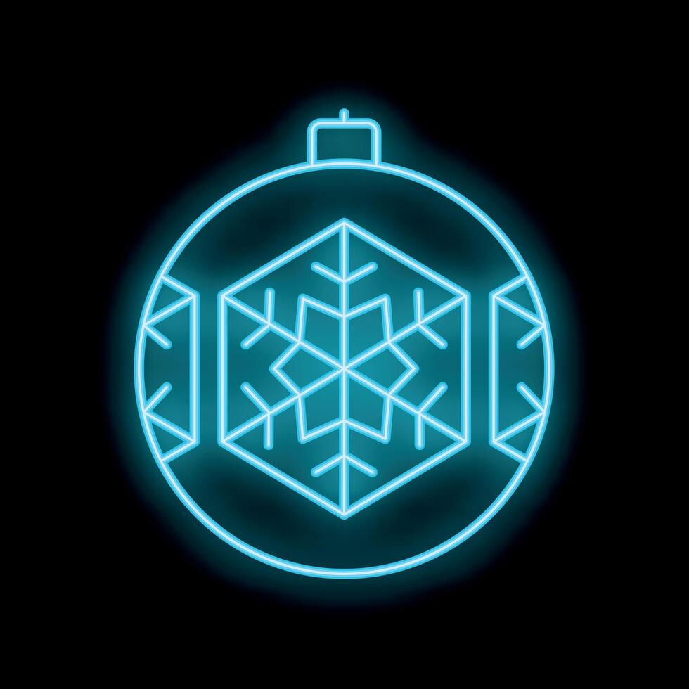 Neon blue christmas bauble shining with snowflake inside on black background vector