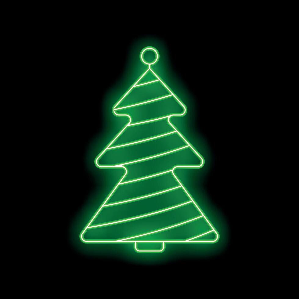Bright green neon christmas tree shining on black background vector