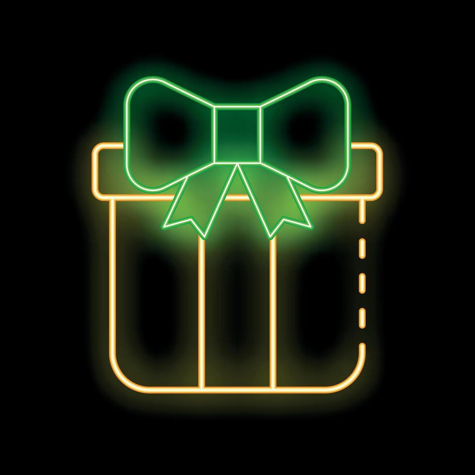 Neon glowing gift box with bow on dark background vector
