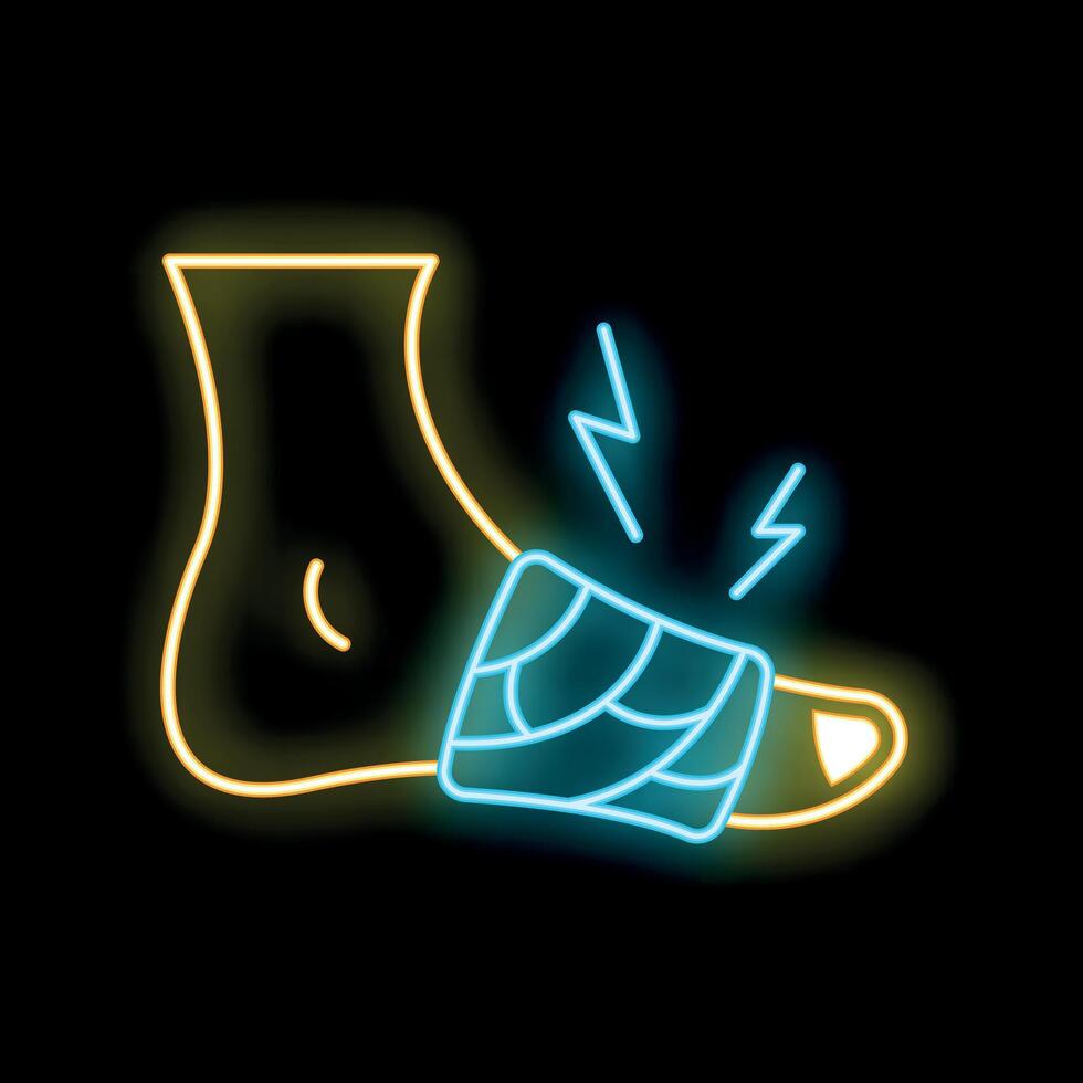 Neon style icon of foot experiencing pain and requiring bandage vector