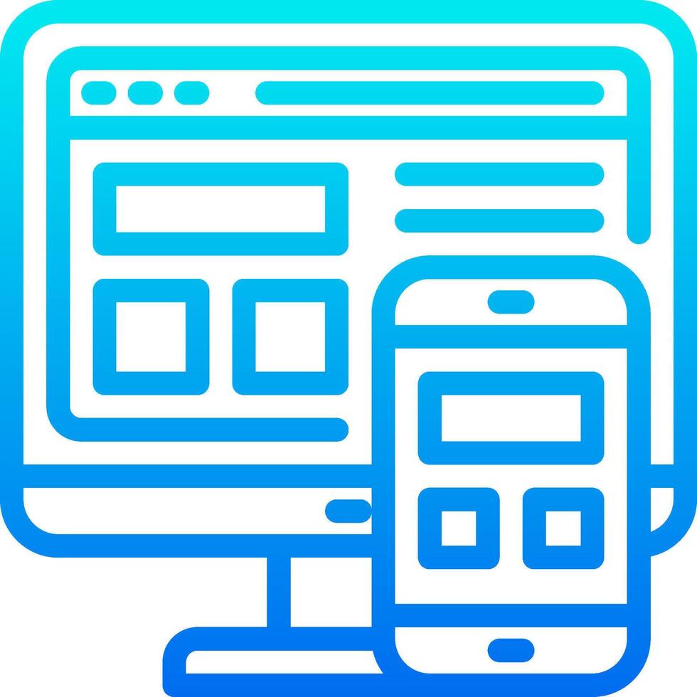A computer and phone are shown with a blue outline vector