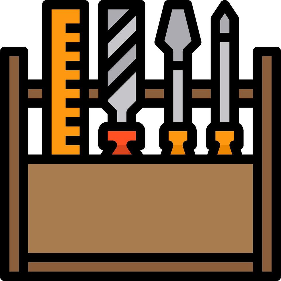 A wooden toolbox with tools in it vector