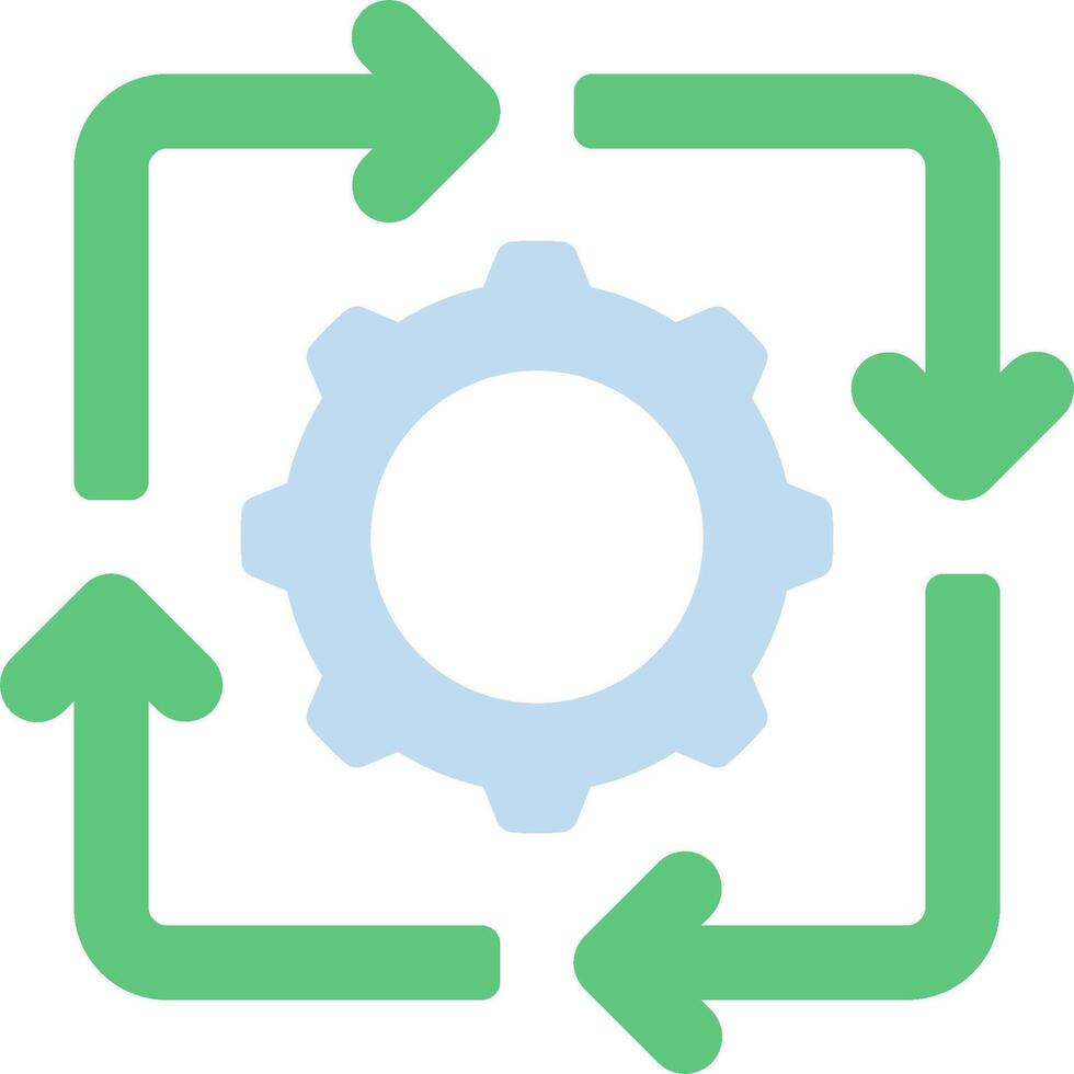 A green and white gear with arrows around it vector