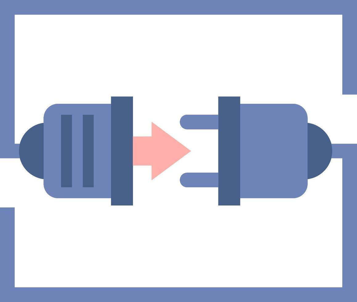 A blue and pink plug with a red arrow pointing to it vector