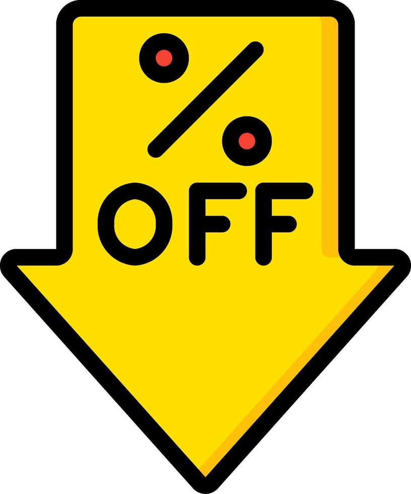 A yellow arrow with the word off on it vector