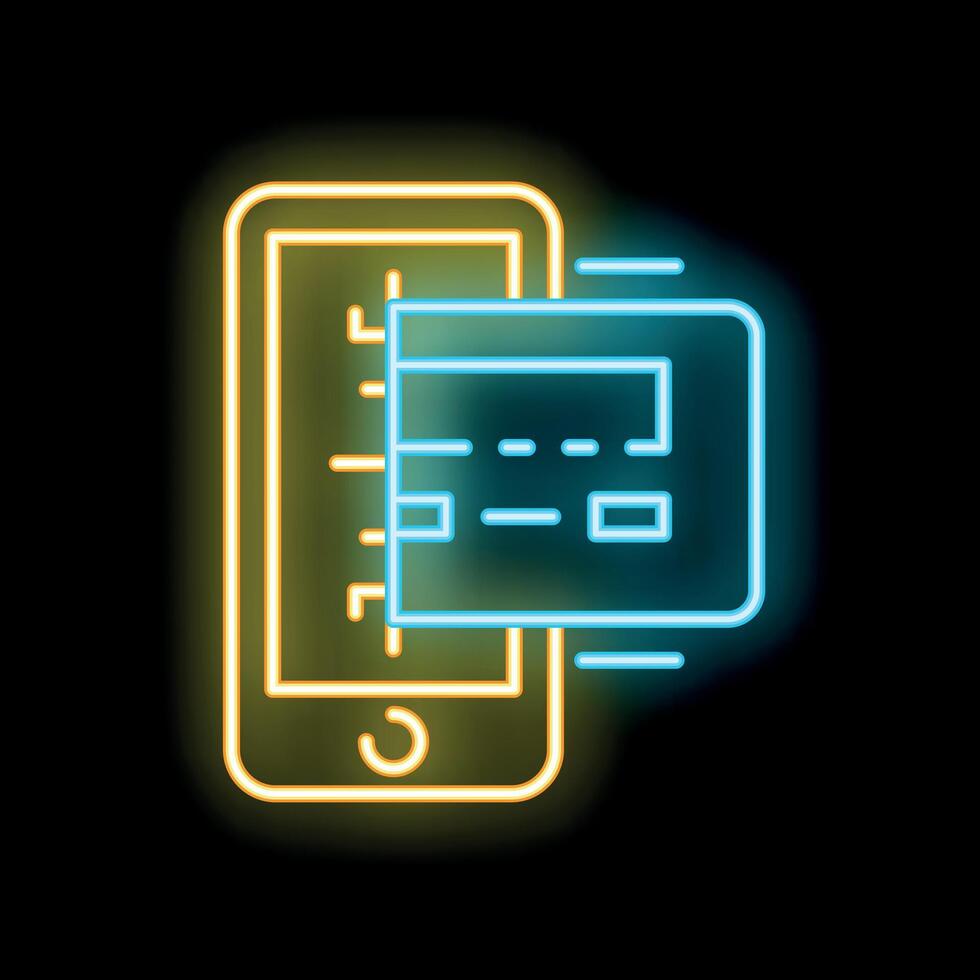 Neon icon of smartphone sending credit card information vector