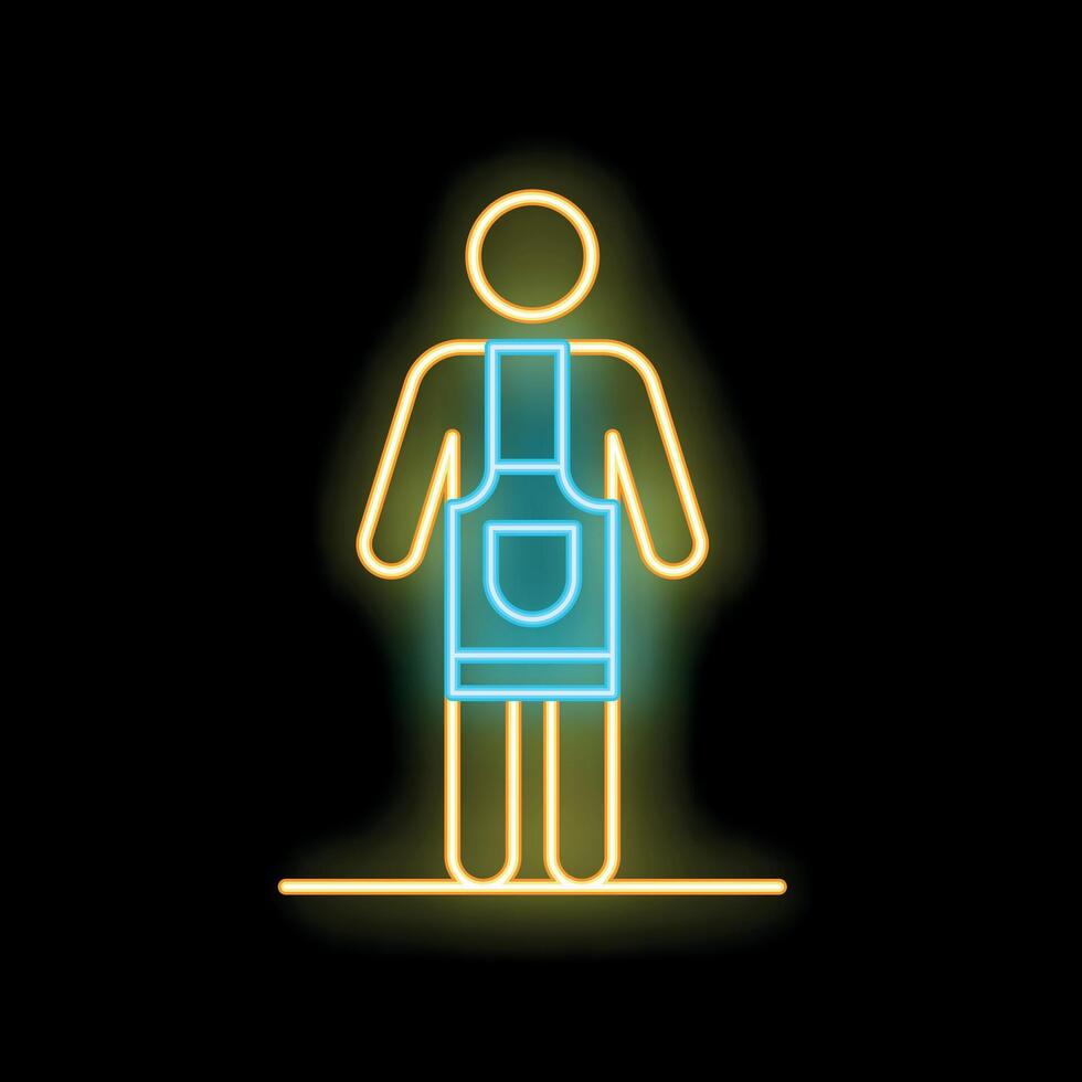 Neon icon of a worker wearing an apron on black background vector