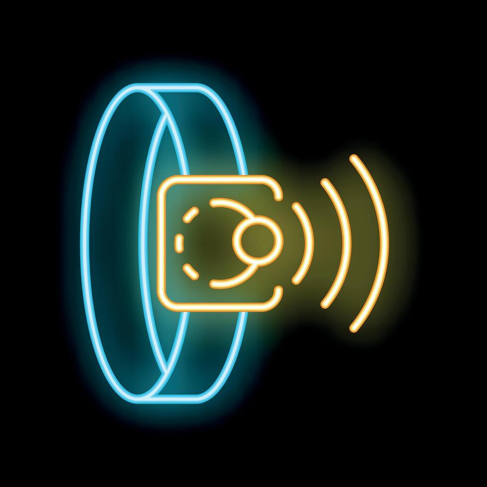 Neon fitness tracker icon illustrating wearable technology for health monitoring vector