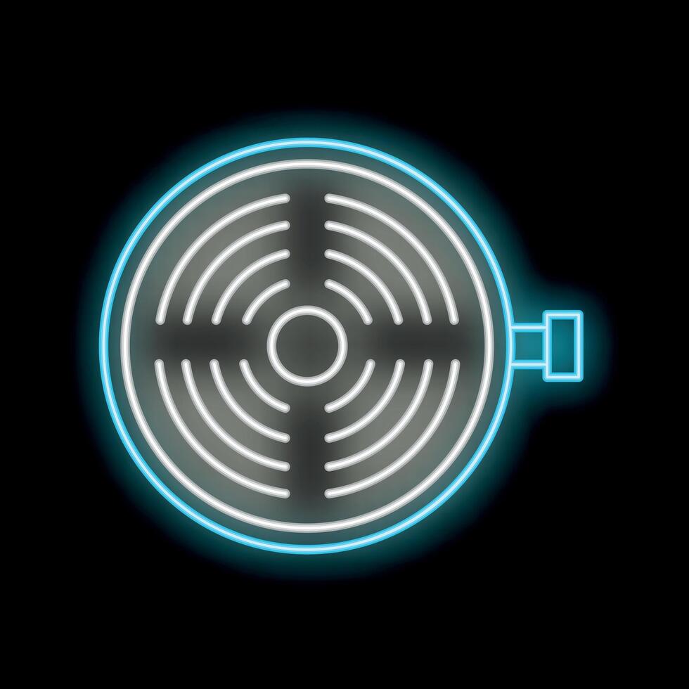 Blue neon icon of a web camera glowing against a dark background vector