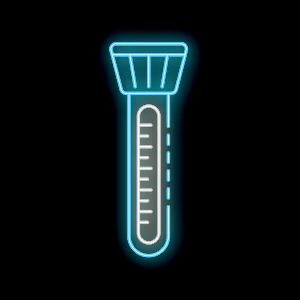 Blue neon sign showing a flashlight on black background vector