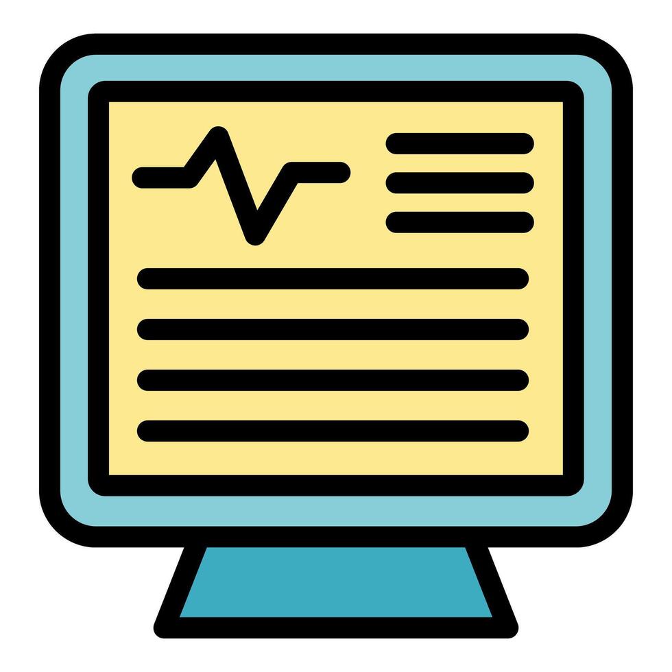 Computer monitor displaying patient medical record with heartbeat icon vector