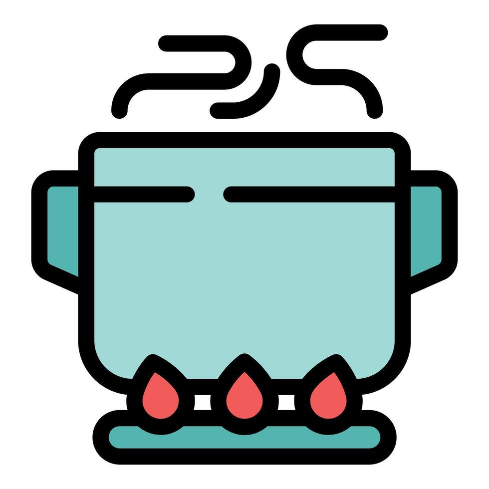 Cooking pot simmering on a burning stovetop icon vector
