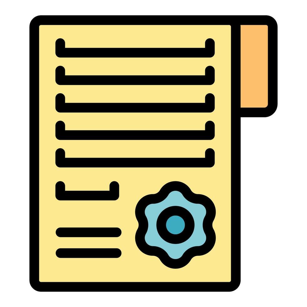 Yellow document with blue guarantee seal icon illustrating verified document vector