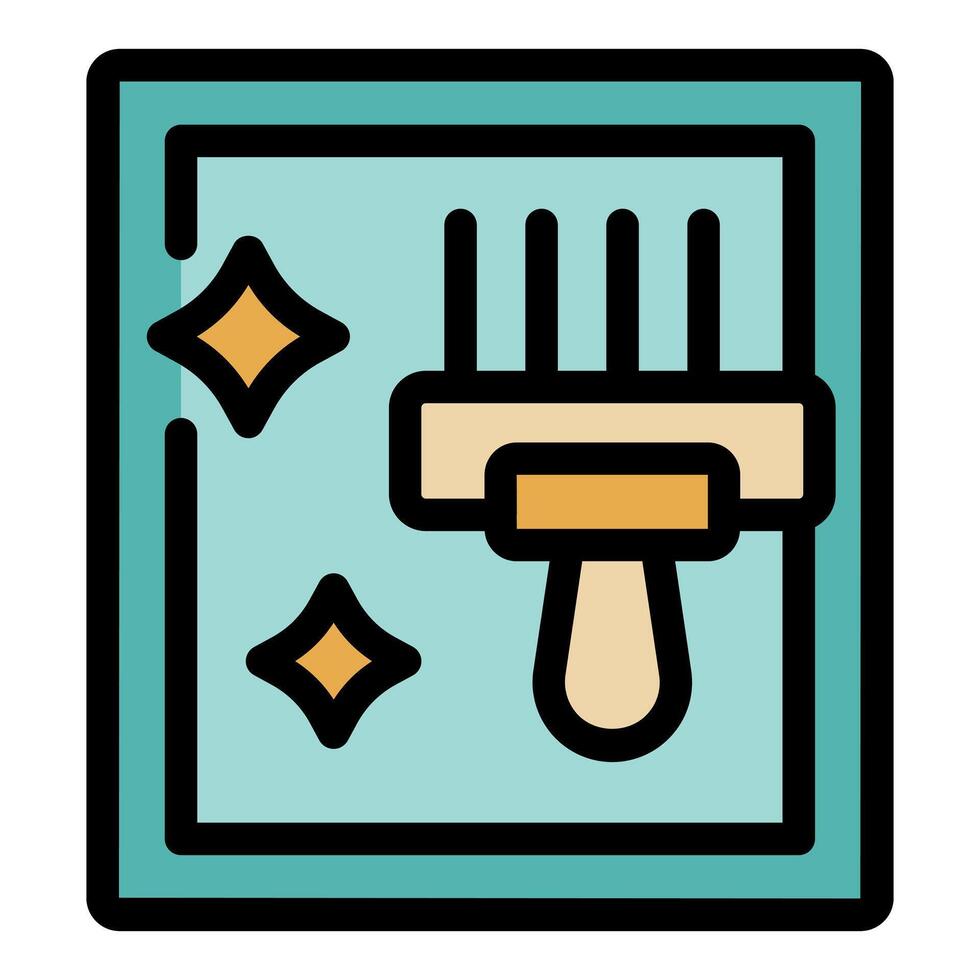Cleaning brush scrubbing surface leaving sparkling clean shine icon vector