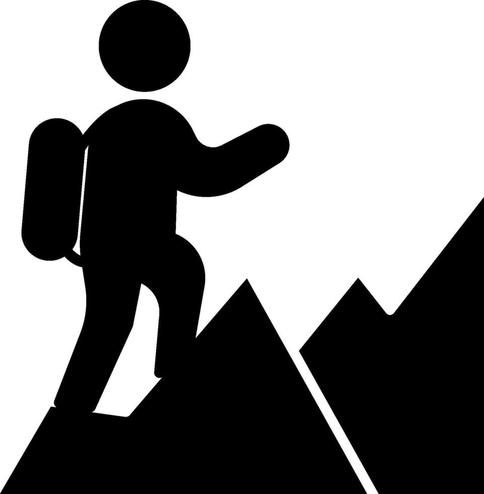 A silhouette of a man with a backpack on top of a mountain vector