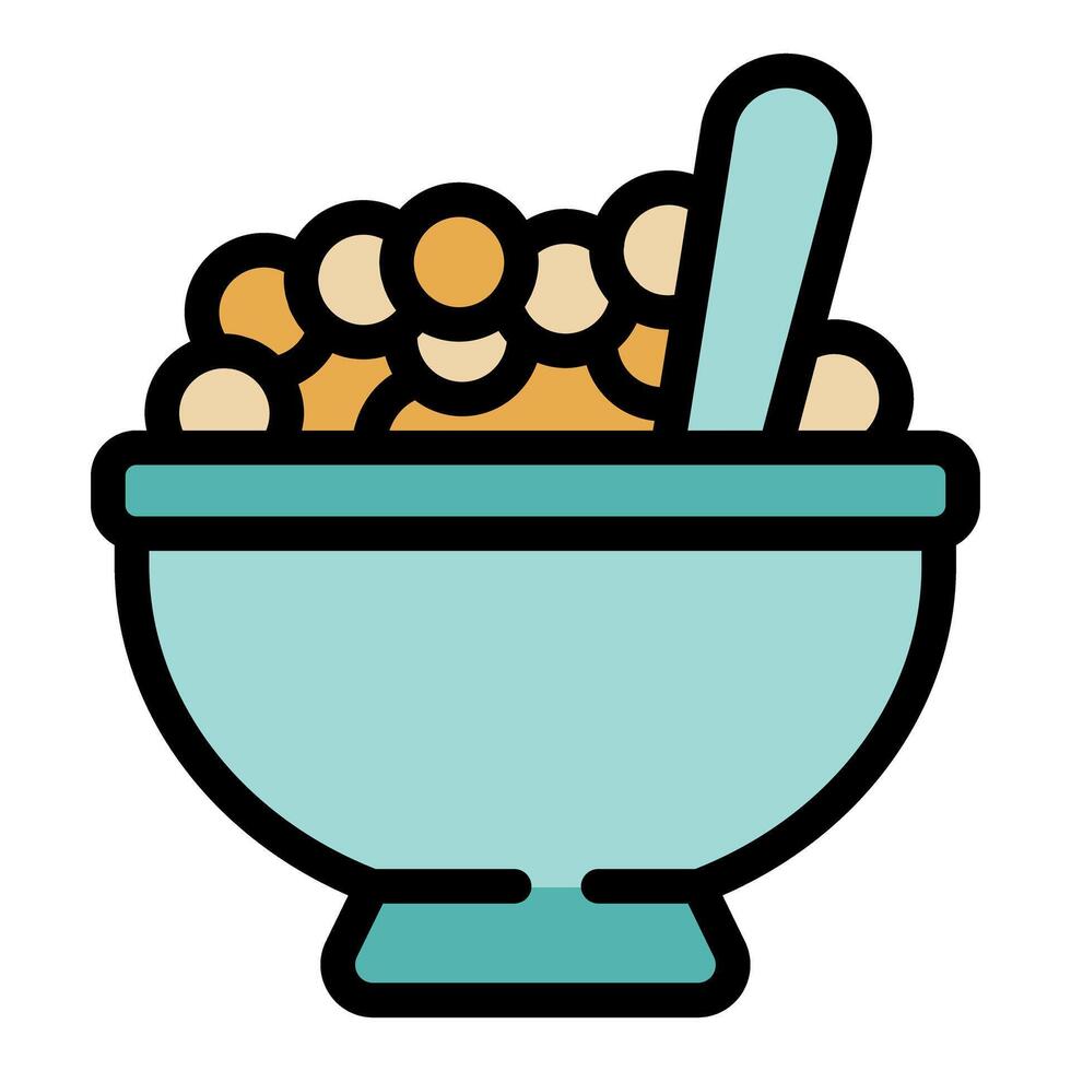 Bowl full of cereal with spoon sticking out representing breakfast time vector