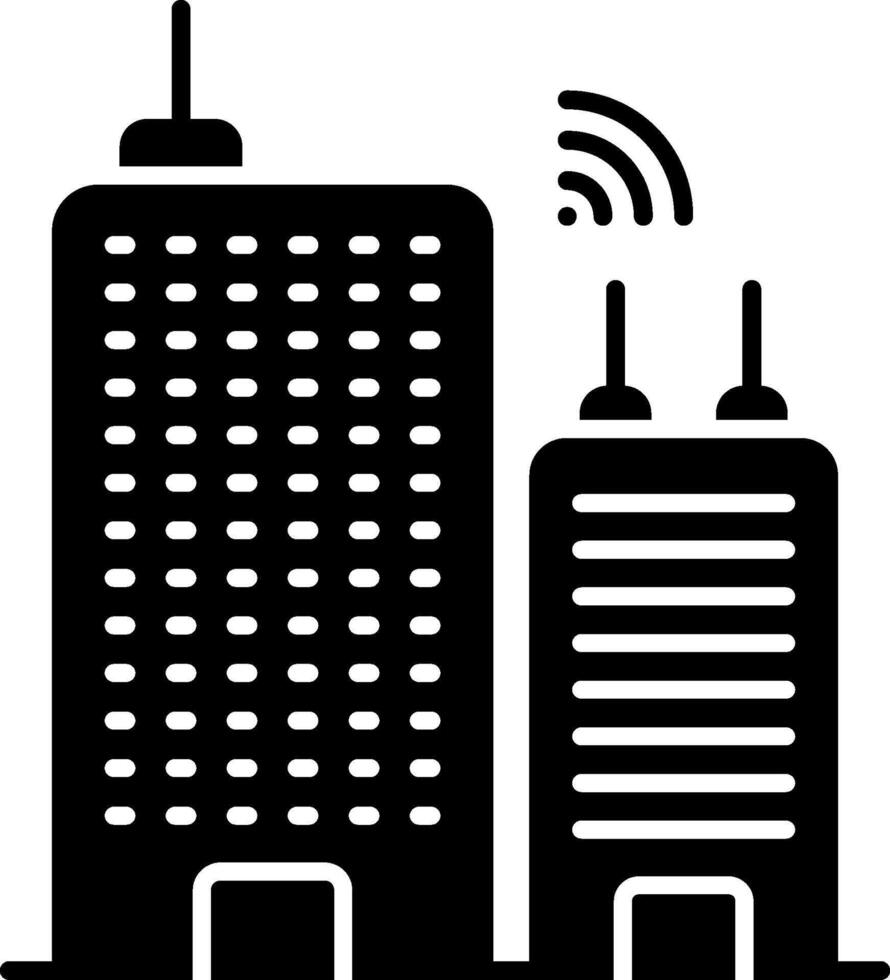 A black and white image of two buildings with wifi vector