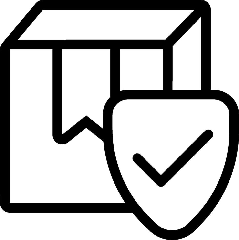 A black and white icon of a box with a check mark vector