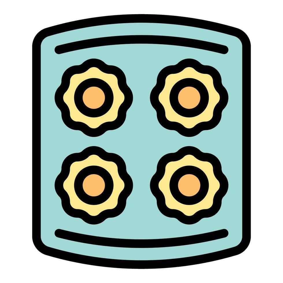 Baking tray preparing delicious round cookies with flower design vector