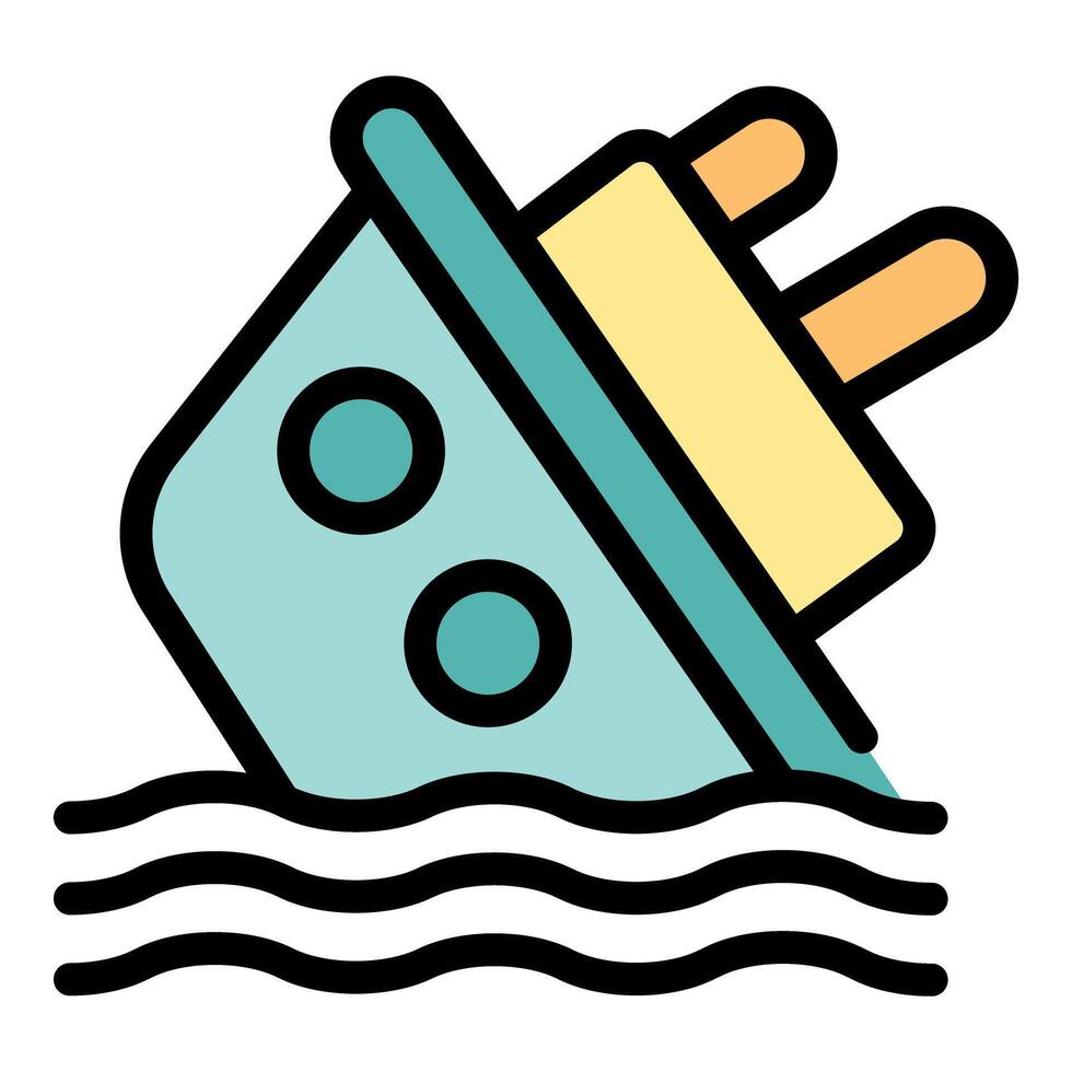 Shipwreck sinking under ocean waves icon vector