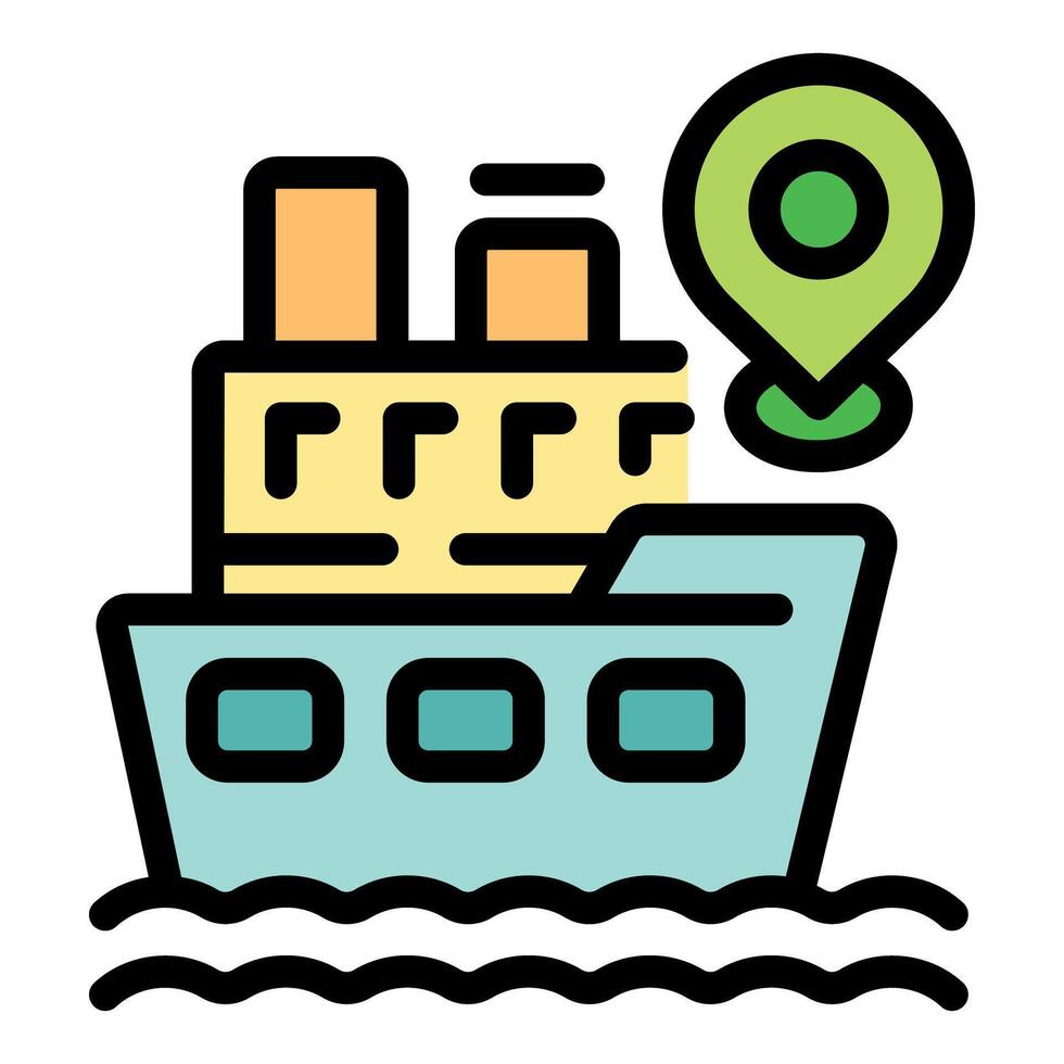 Cargo ship delivering goods is being tracked on a map with a location pin icon vector