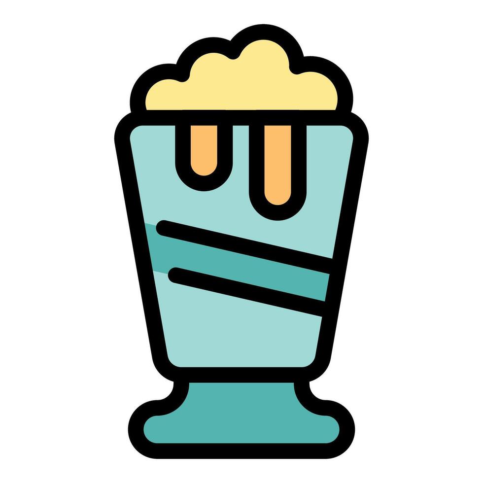 Glass cup overflowing with whipped cream and caramel drizzle icon vector