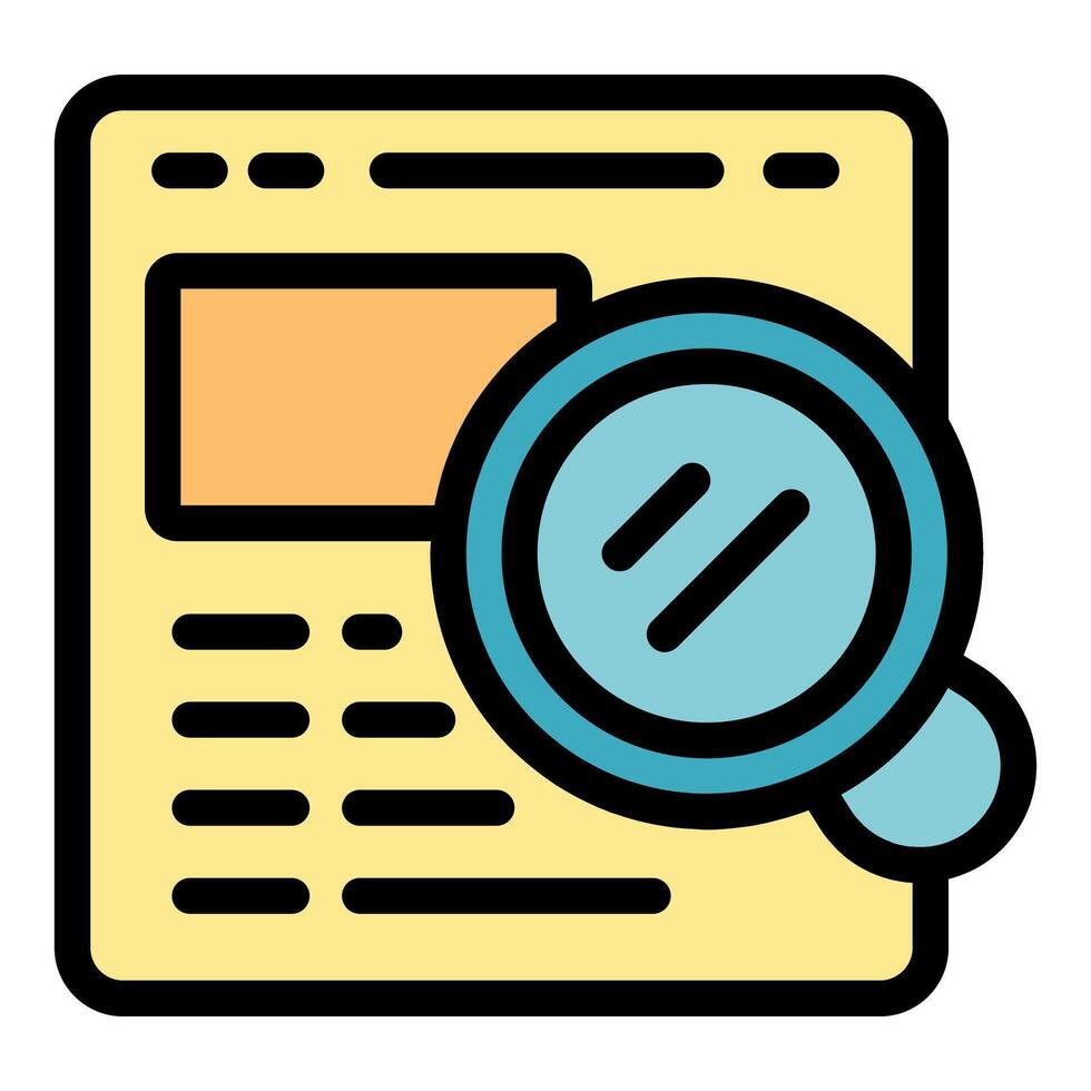 Magnifying glass examining text on a document for proofreading vector