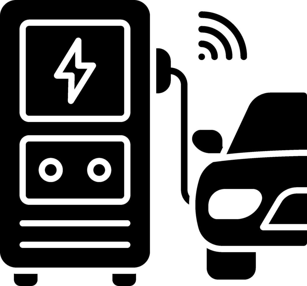 An electric car charging at a charging station vector