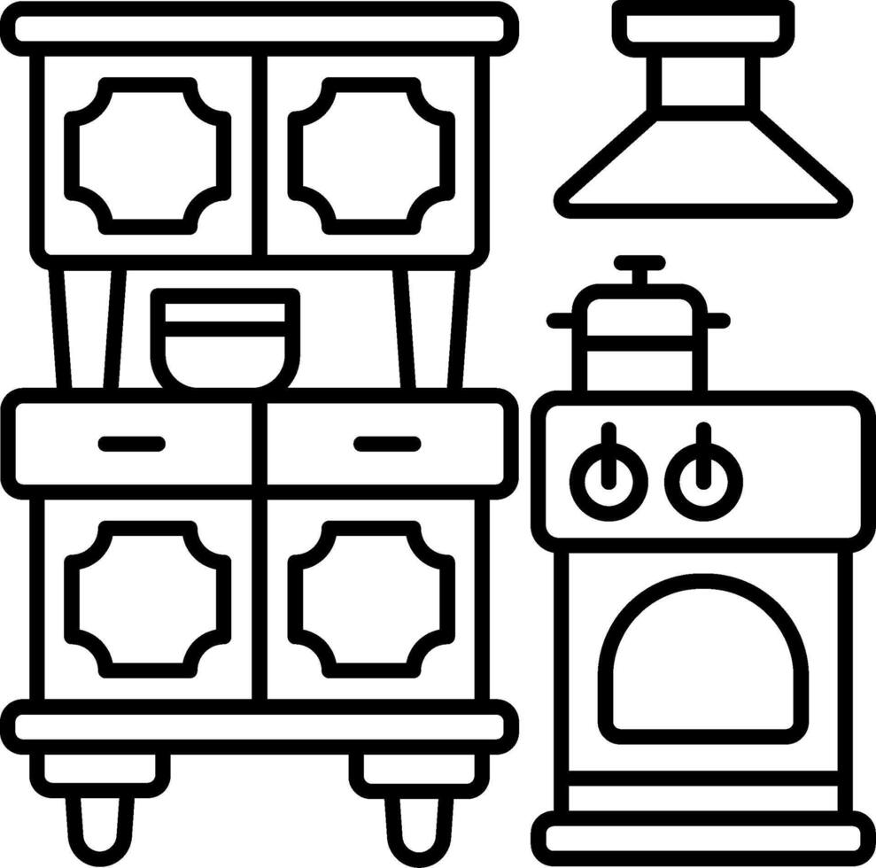 Kitchen appliances and furniture outline vector