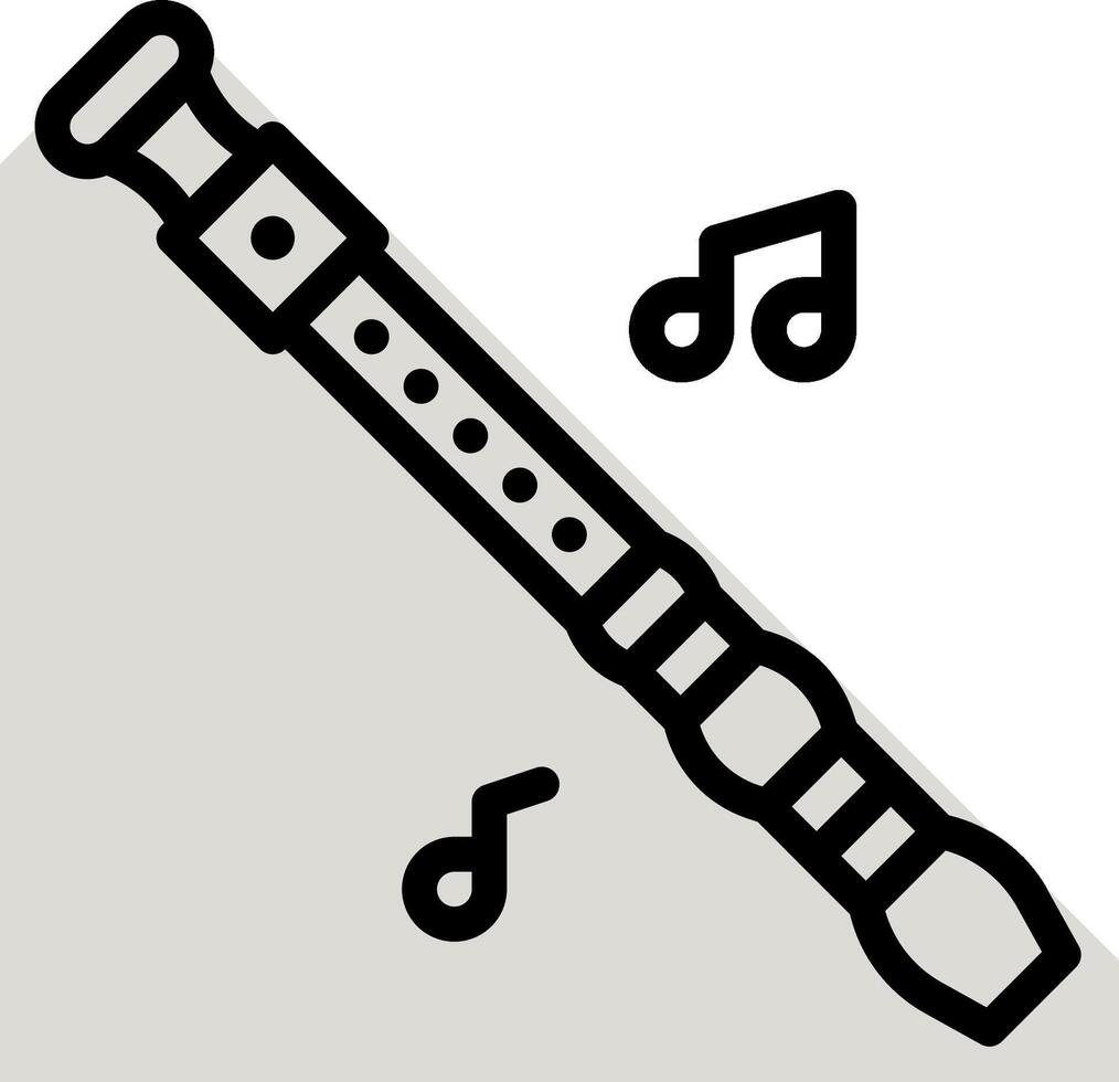 A black and white image of a flute with music notes vector