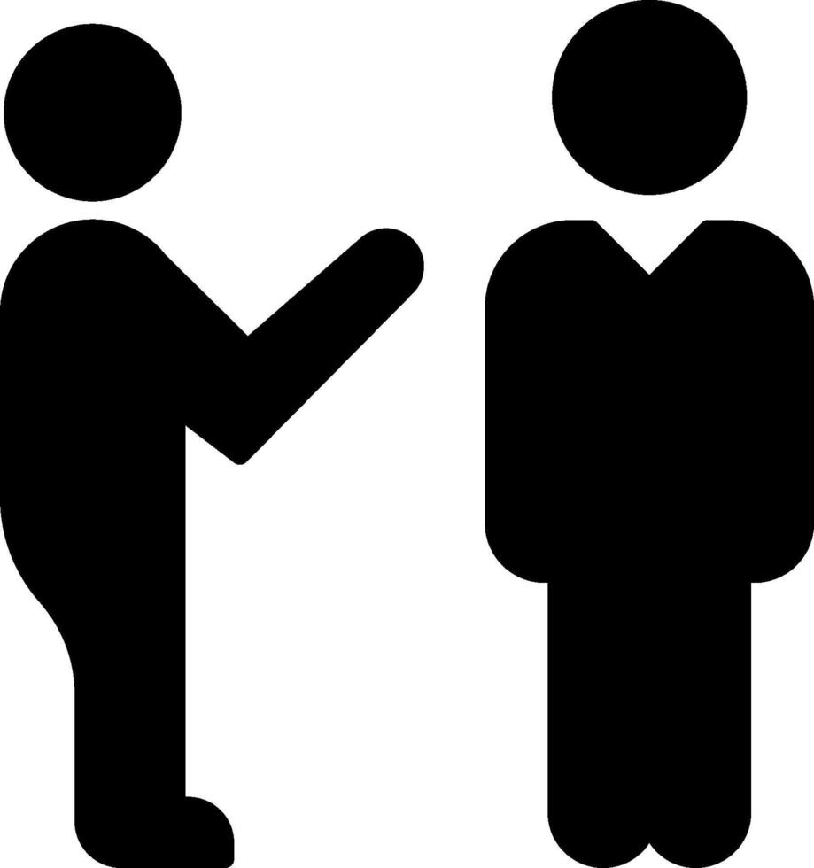 A black and white silhouette of two people talking vector