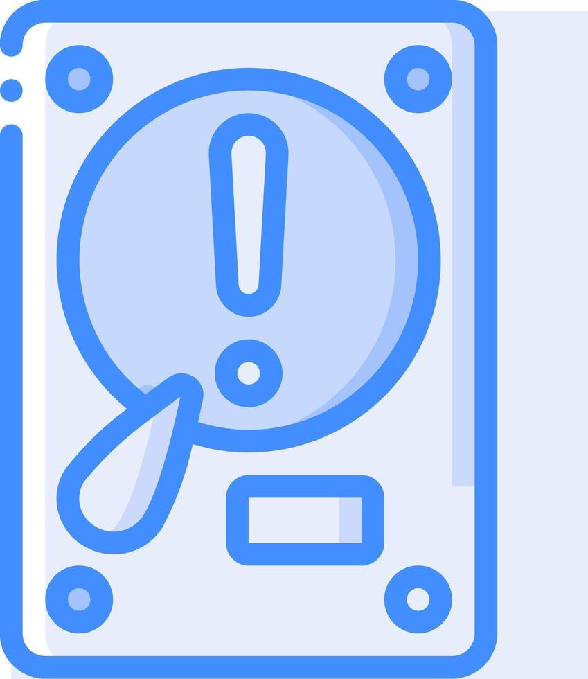 A blue icon of a computer with a warning sign vector