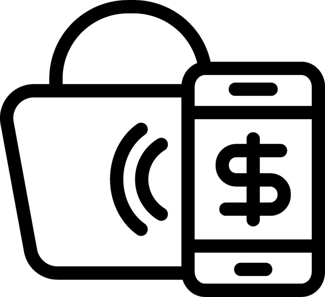 A black and white icon of a shopping bag and a phone vector
