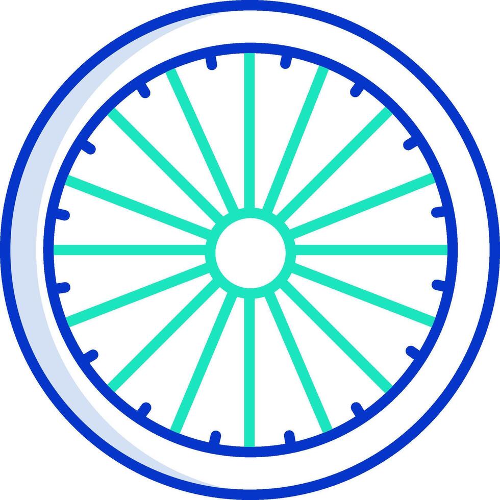 A bicycle wheel with a blue and green rim vector