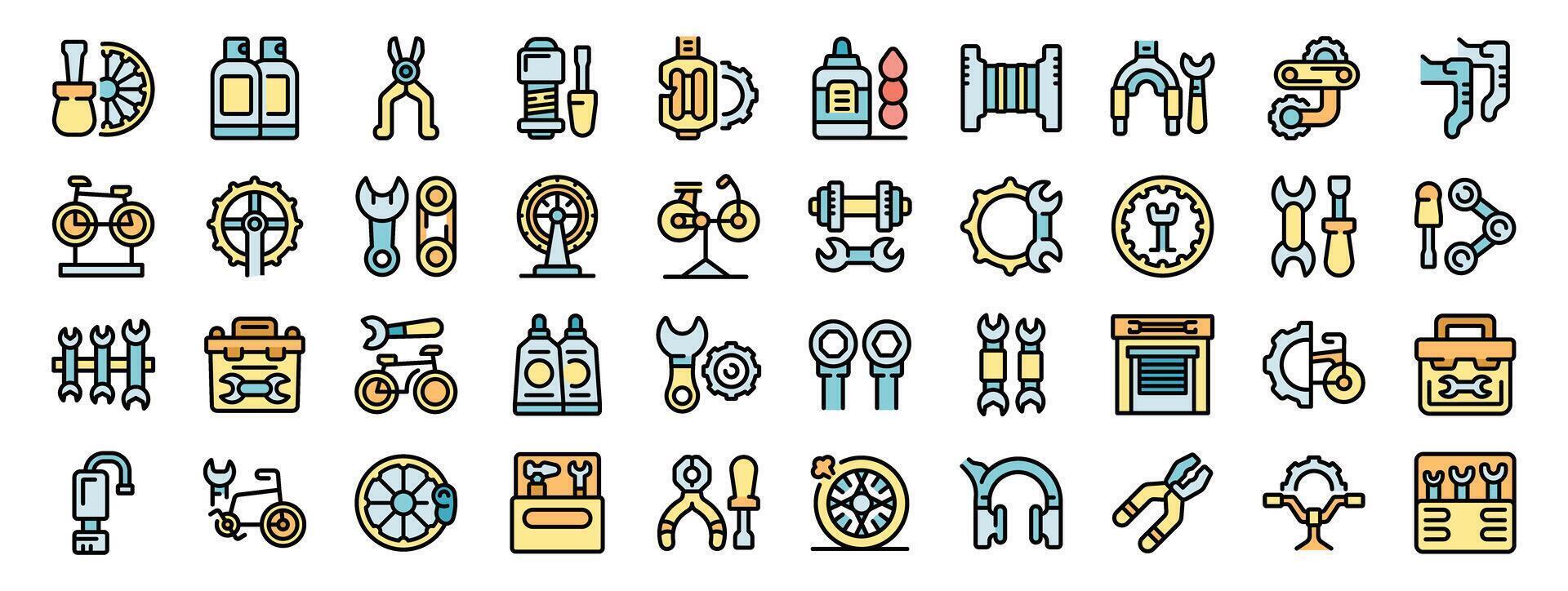Bicycle repair service tools and equipment for fixing bikes vector