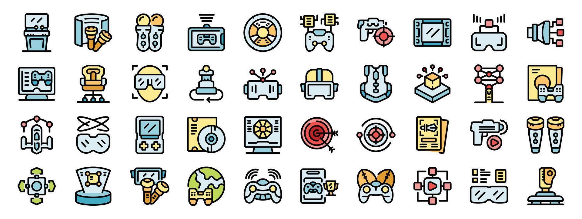 People playing games using virtual reality technology and devices icon set vector