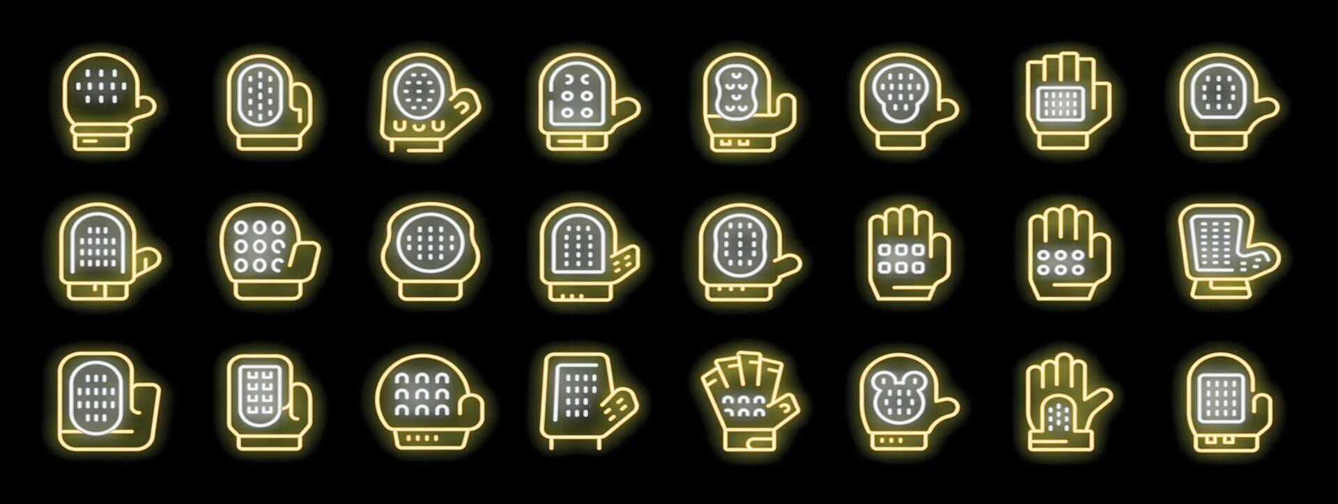 Set of oven mitts glowing neon style icons vector