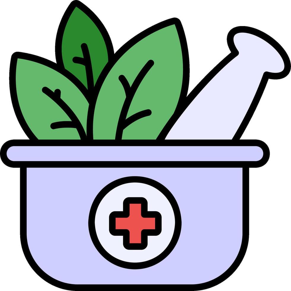 A medical pot with a green leaf and a red cross vector